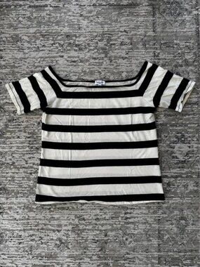 Splendid Black & White Striped Square Neck/Off The Shoulder Top - Size Small